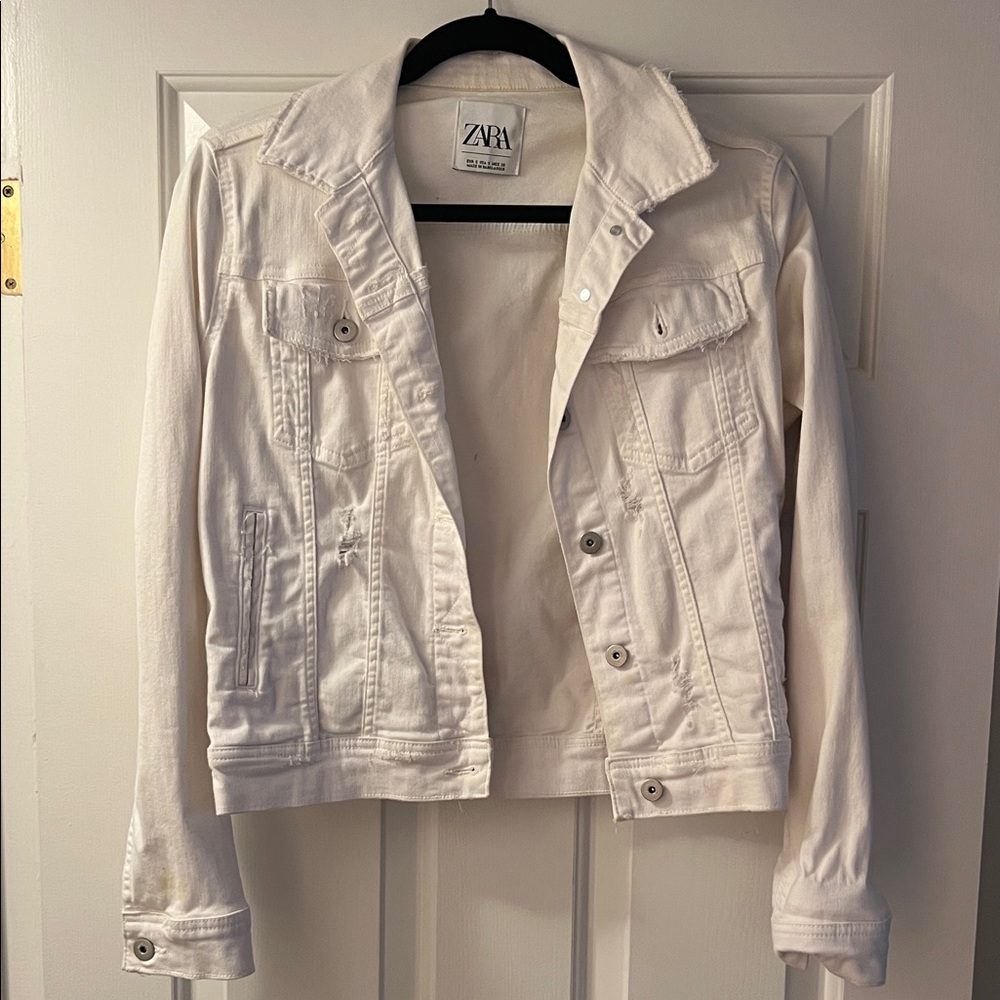 Zara Women's Cream Denim Jacket